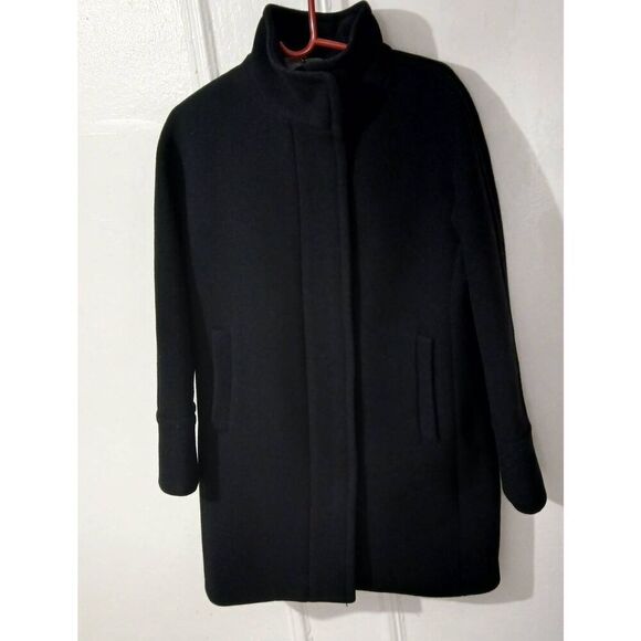 J crew NELLO GORI STADIUM CLOTH women size 4 tall black wool hi neck coat jacket - Picture 1 of 10